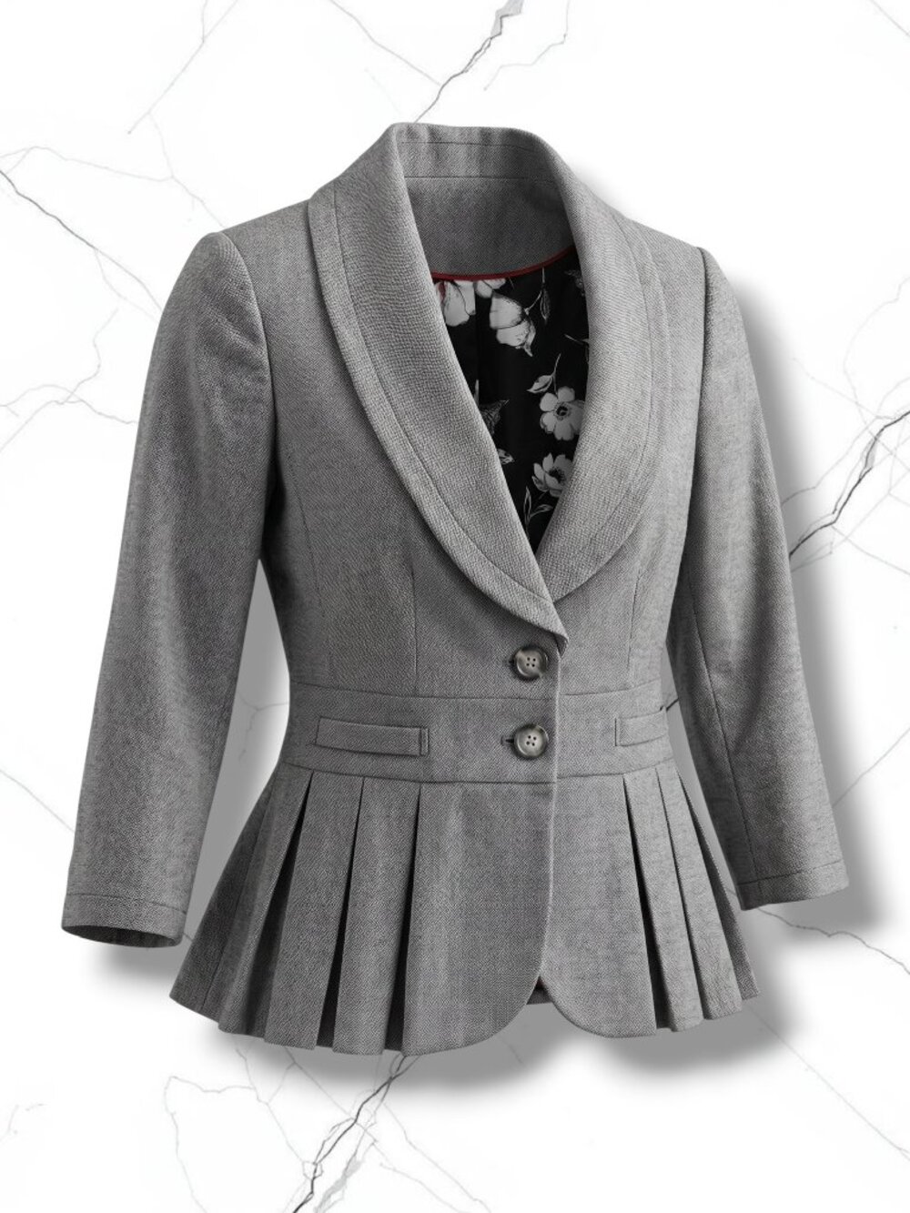 White House Black Market NWT Grey Floral Lined Blazer Jacket 2